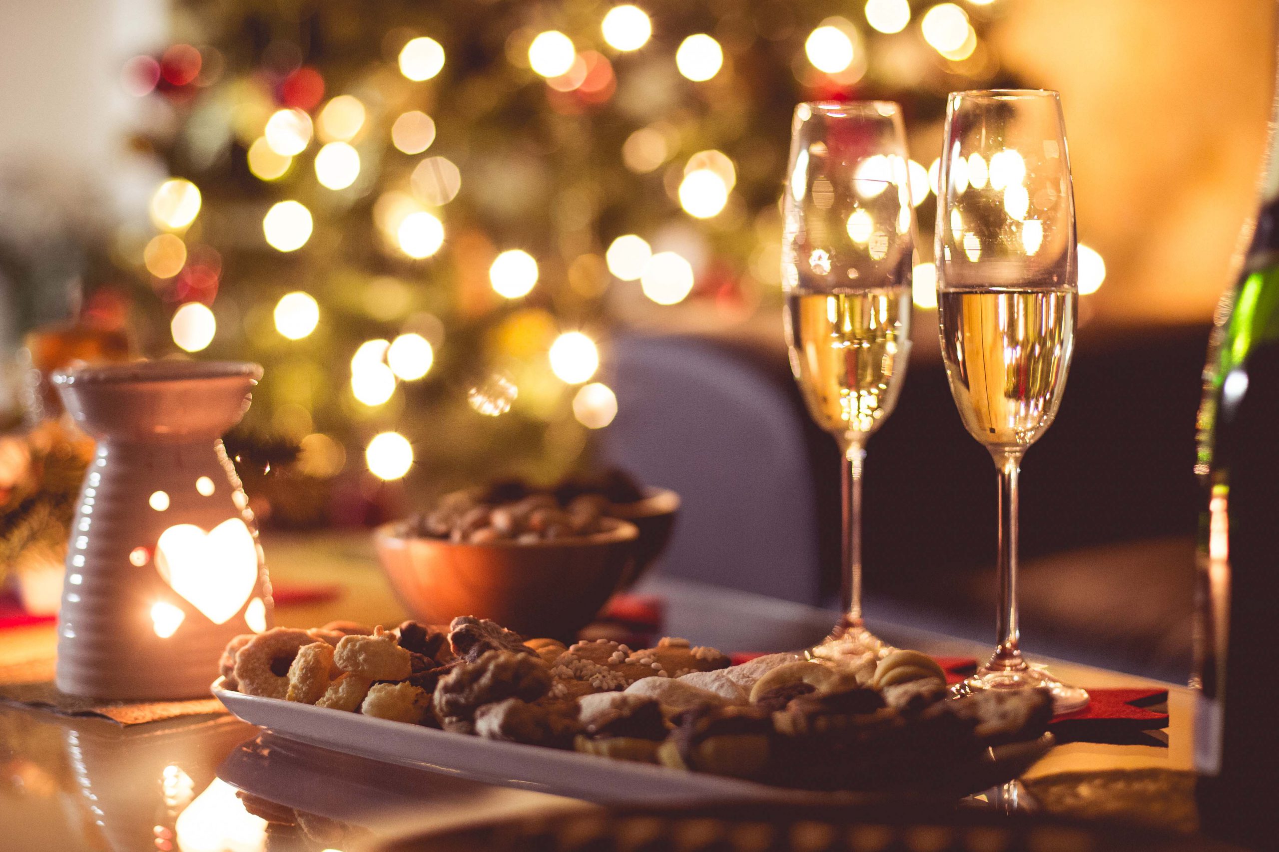 holiday image of food and wine