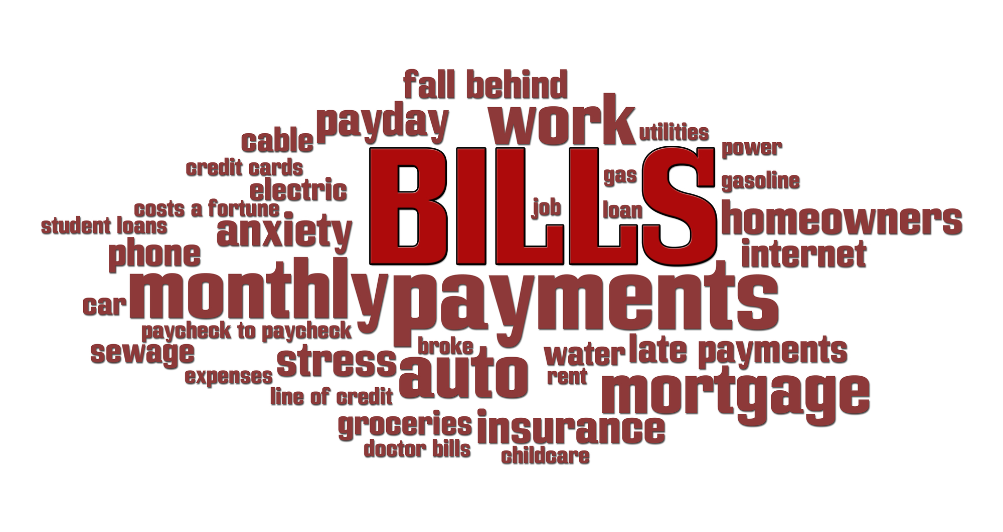 word bubble with bills mortgage and more debt words