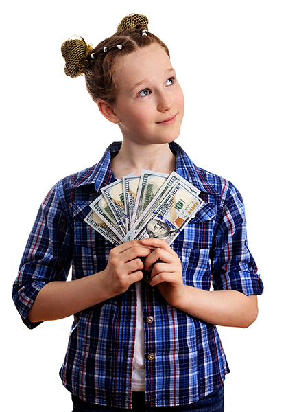little girl holding US dollars