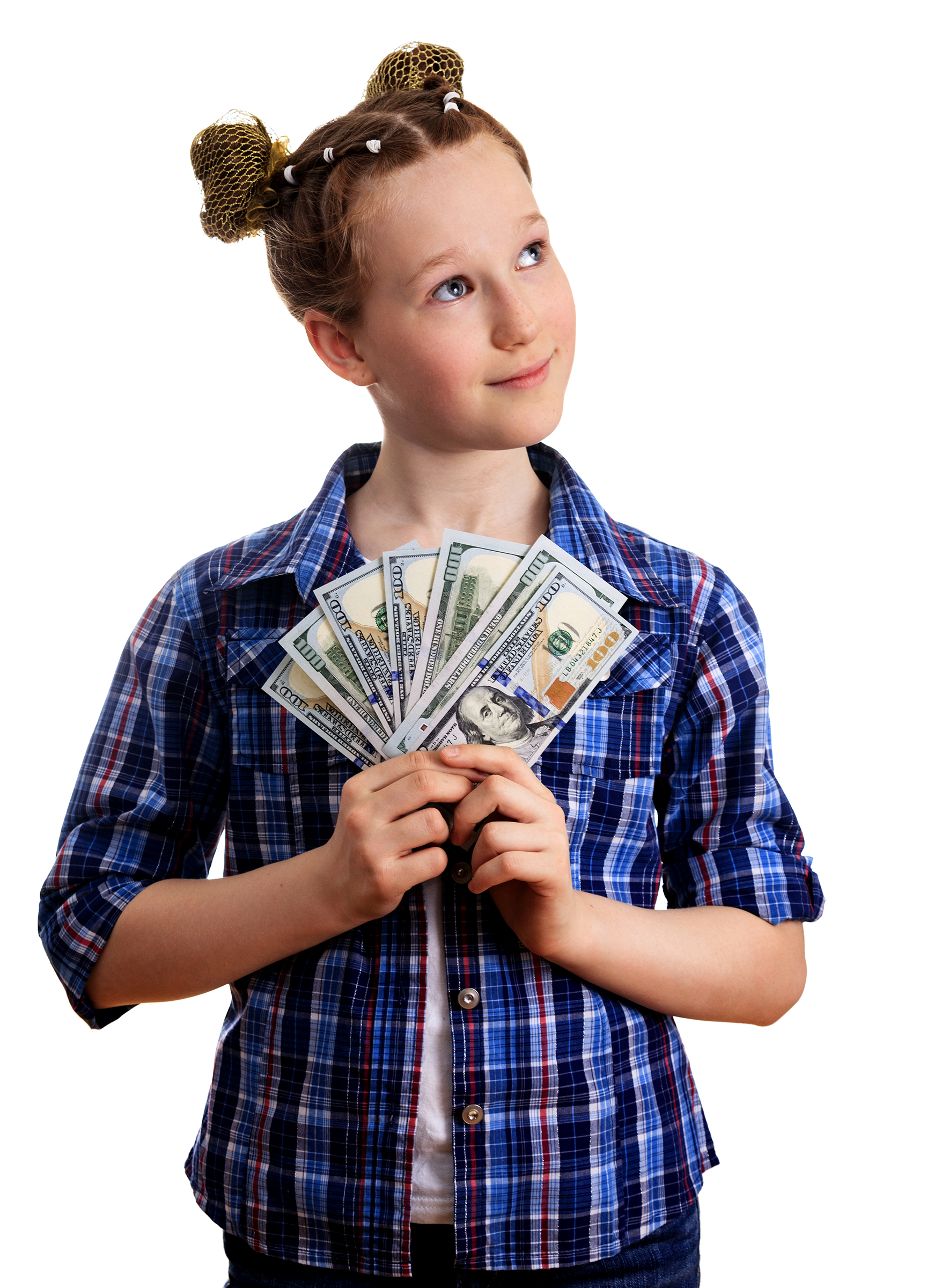 little girl holding money